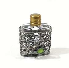 Antique Perfume Mini Bottle Silver Filigree Over Clear Glass Museum pc Empty