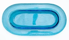 Fire and Light Style Blue Rolled Edge Oval Platter Bread Plate Unmarked 11.5x6in