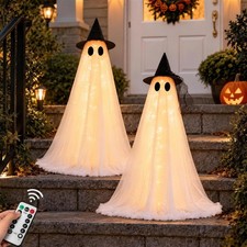 HAPPYCLUB Small 2 Pack Light Up Ghost Halloween Decor