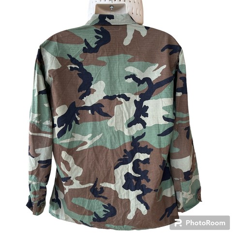US Army Woodland Camouflage Button Front Pockets Hot Weather Coat Mens L Long - Picture 6 of 11