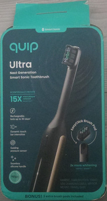quip Ultra Next Generation Smart Sonic Toothbrush Black w/ 2 Extra Brush Pads