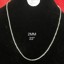 2mm 22” Tennis Chain Necklace Stainless 14k White Gold Steel Cubic Zirconia