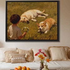 Dog Artwork Labrador Framed Canvas Print Oil Painting Living Room Decor