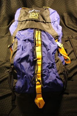 Mountainsmith 105 Degrees Meriden 50L hiking backpack in blue, yellow, and black