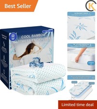 Cooling Bamboo Rayon Mattress Protector with Zipper - 100 Waterproof Size Ma...