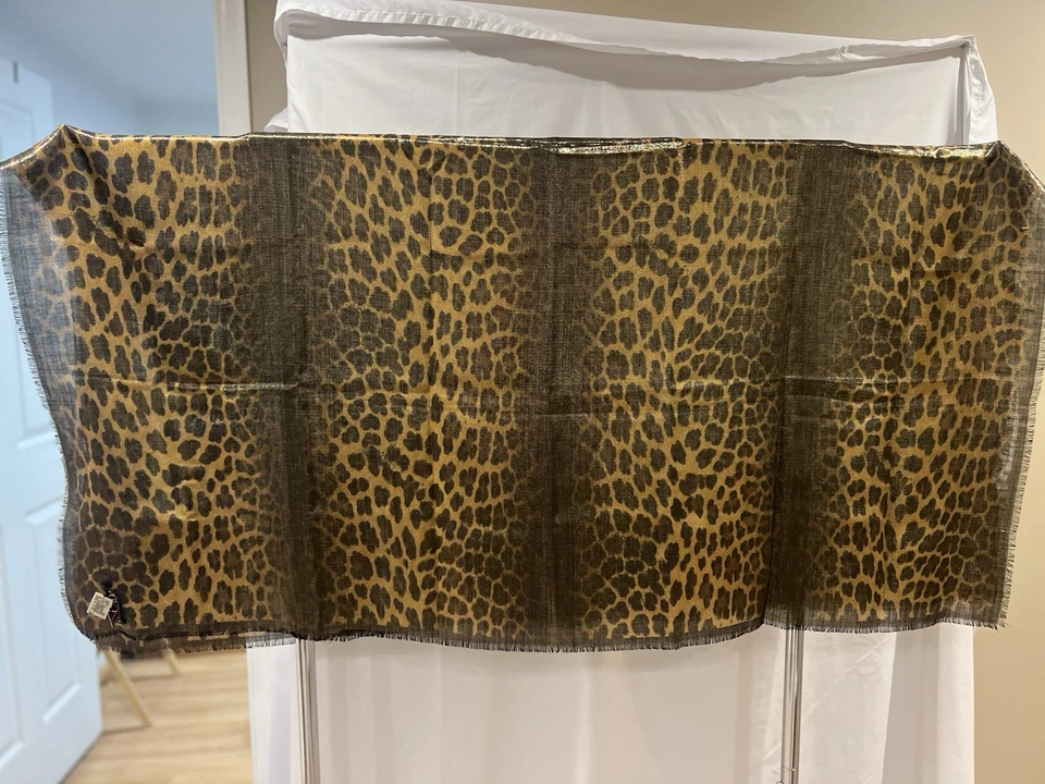 Mantón Escada Margaretha Ley Lana Seda Metálico Leopardo 53x109 Envoltura Grande Italia Foto 3 de 4