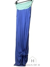Boho Teal and Periwinkle Blue maxi dress strapless summer vacation cruise Size S