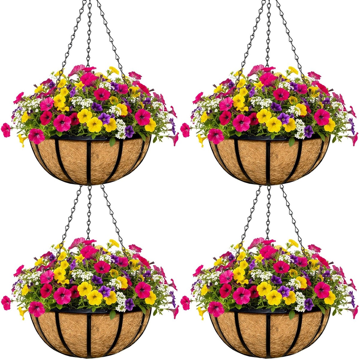 4pcs 14 inch Metal Hanging Baskets Round Wire Plant Stand with Coco Lining  Cu... | eBay