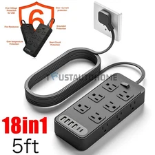 Power Strip Surge Protector 12AC Outlets 4USB+2TypeC Port Camper Van Accessories