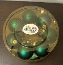 Vintage COLOR WORKS Green 2" Glass Ball Christmas Ornaments - New Box Damaged