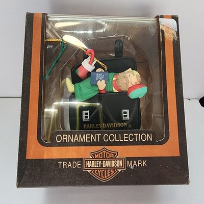 HARLEY DAVIDSON Cavanagh Ornament - ELF Sleeping on Harley Saddle Bag