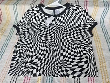 DIVIDED Women's Checkered Crop Top Sz. XL Black White Cute Brand New NWT Tags 🖤