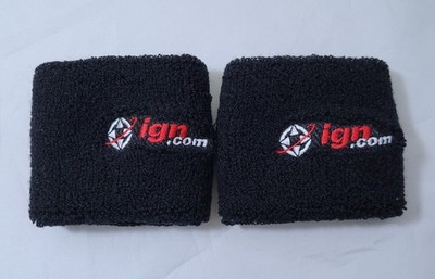 IGN Promo Wristbands Sweatbands E3 Event Swag (Pair) Black Terry Cloth