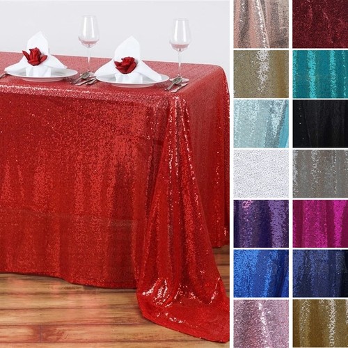 90" x 132" Sequin RECTANGULAR Tablecloth Dinner Wedding Linens Party Decorations - Picture 1 of 95