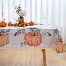 Fall Tablecloth 60x84 Inch Rectangular Table Cloth - Thanksgiving Orange Pump...