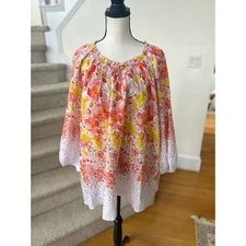 Lane Bryant Yellow & Red Floral Tulip Peasant Blouse