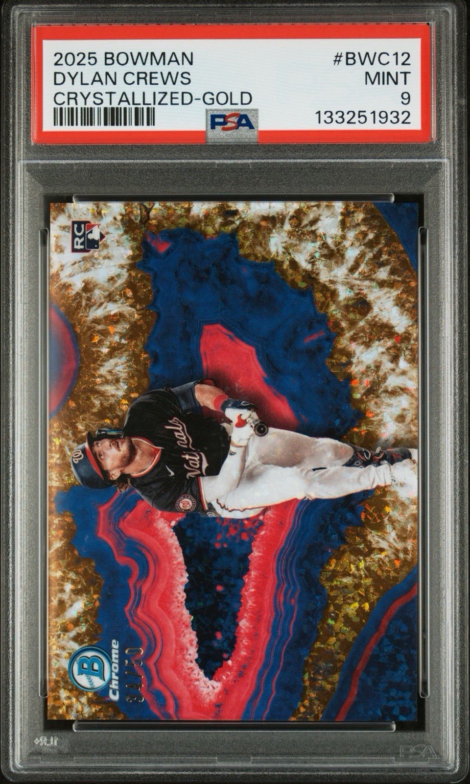 2025 Bowman Chrome Dylan Crews RC Crystallized Gold /50! PSA 9 Nationals