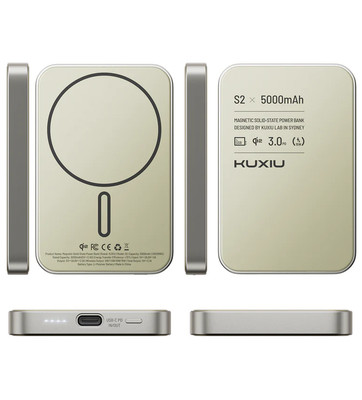 Kuxiu S2 MagSafe Power Bank 5000 mAh 15 W Qi2 Solid State Natural Titanium