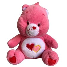 Care Bears Nanco 7" Love A Lot Sitting Pink Stuffed Plush Bear w/ Hearts 2003