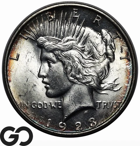 1923-D Peace Dollar, Beautiful Peripheral Toning, Lustrous Choice BU++