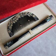 Japanese Hairpin Comb Mother-Of-Pearl Lacquer Hair Ornament Accessories J5