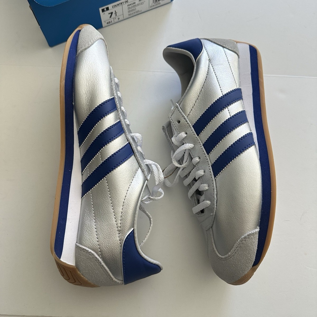 New Adidas Country OG IE4230 Shoes Matte Silver/Blue Men 7.5 Women