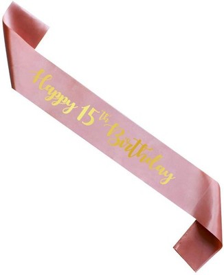 Rose Gold Happy 15th Birthday sash, Girl 15 Years Gift, 