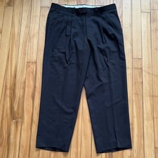 Oscar de la Renta Mens Pleated Dress Pants Dark Brown High Rise 37x27
