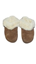 Old Friend Women's Brown Suede Pure Sherpa-Lined Slip-On Slippers Size 9.5-10.5