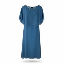 Tahari Dress Women 4 Blue Chiffon Overlay Midi Cocktail Formal NWT