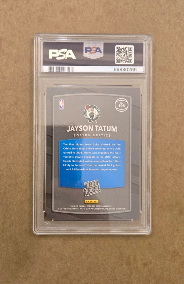 PSA 10 GEMAS 2017 como nuevo Panini Optic Jayson Tatum clasificación RC Rookie Celtics #198 198 Foto 2 de 4