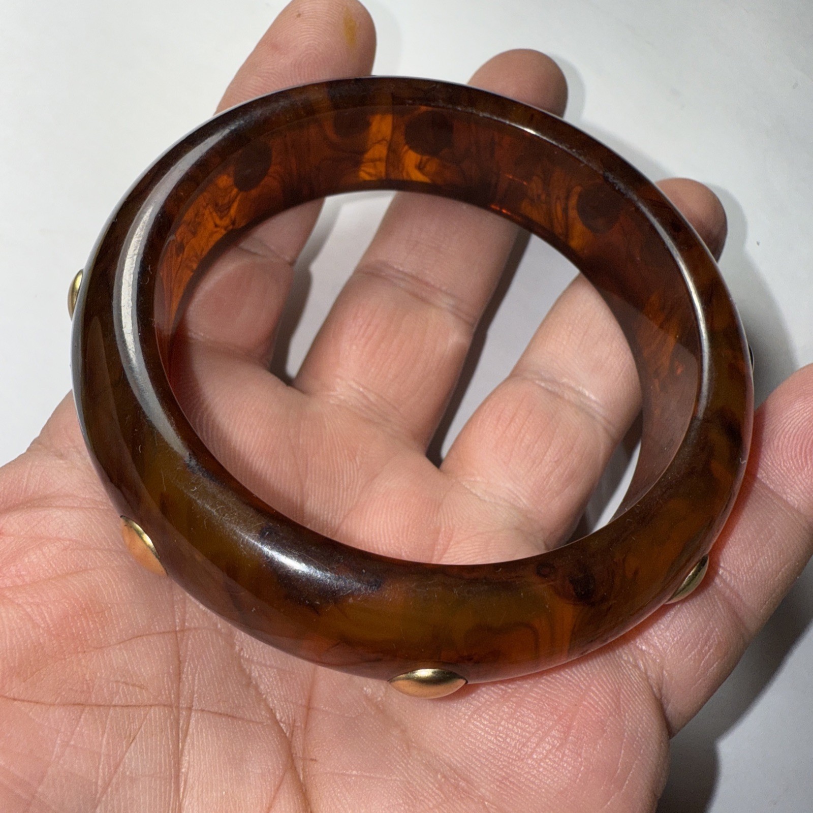 Bracelet Bangle Bakelite Root bear With Studs 3/4… - image 10