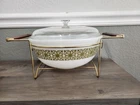 PYREX Vintage 404 OvenWare Bowl With Glass Lid 4 Quart Square Flower Verde Green