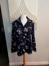 Chaps Women's Floral Print Long Sleeve No Iron BlouseXL