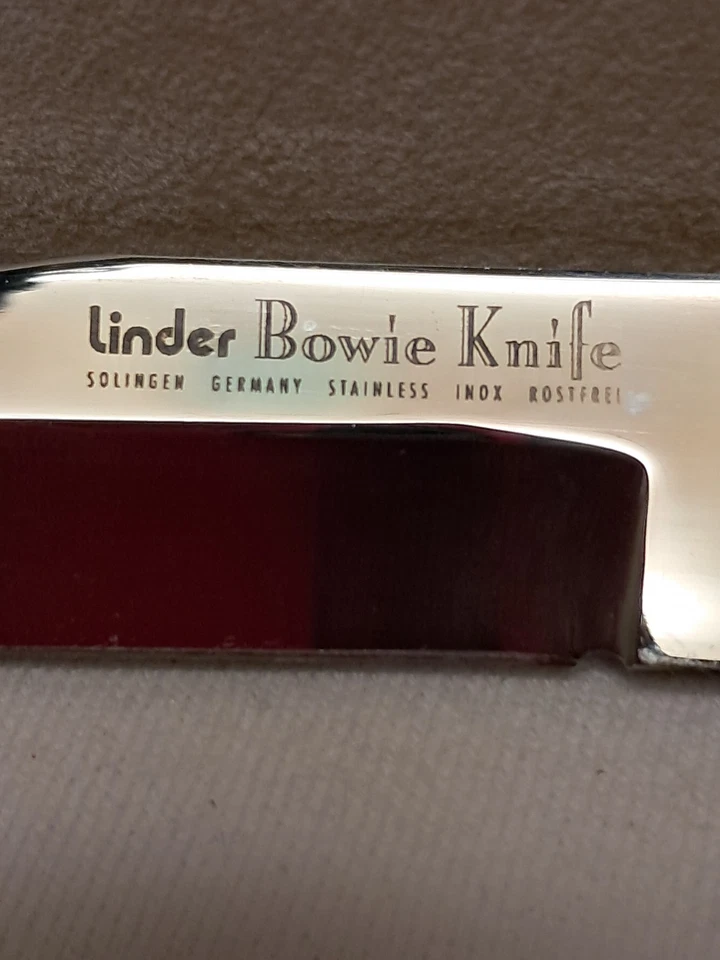 "Cuchillo Bowie Linder 5"" Alemania Full Tang funda hoja de acero inoxidable sin usar" Foto 3 de 4