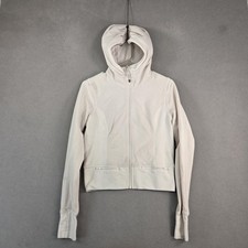 Lululemon Athletica Hoodie Jacket Womens 6 Beige Zip Up Thumbholes Cotton