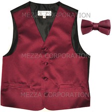 New Kids Boys Formal Tuxedo Vest Bowtie Burgundy US Sizes 2-14 Wedding Party
