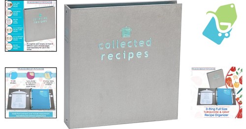 Customizable Cookbook Binder with Dividers & Labels - Turquoise & Gray Design - Picture 2 of 9