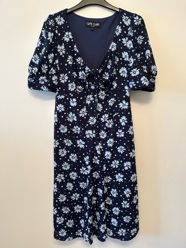 Ossie Clark London Navy Flower Lined Midi Dress UK8 NWOT - Picture 1 of 12