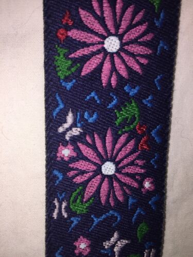 By The YARD Black Pink Blue Floral Flower Butterfly Embroidered Ribbon Trim - Picture 1 of 5