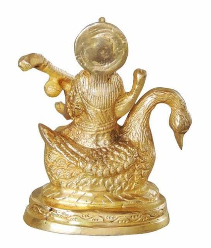 Saraswati Statue Brass Hindu Religious Goddess Sarasvati Idol Wisdom Music 4.8" - Picture 4 of 4