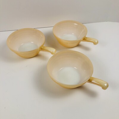 3 Vintage Peach Luster Beehive Fire King Ovenware Handled Bowls