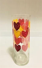 Libbey Glass 10" Hearts Cylinder Round Vase Home Decor Valentine's Day