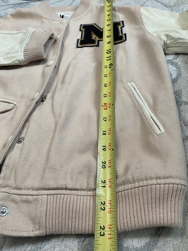 ZARA Girls Varsity Baseball Jacket Bomber Cream Blush SZ 10years Leather Sleeve - Picture 15 of 22