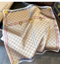 Women Fashion Small Kerchief Scarf 100 Silk Pink Gray Check Bandana Tied 53cm