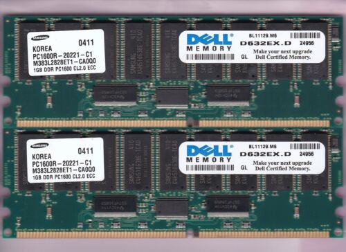 2GB 2x1GB PC1600R DDR-200 SAMSUNG M383L2828ET1-CA0Q0 DELL D632EX.D ECC RDIMM KIT