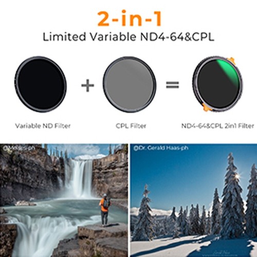 K&F Concept 2in1 ND4-64 Variable ND&CPL Polarizers Lens Filter 37mm-82mm NANO-X - Picture 2 of 13