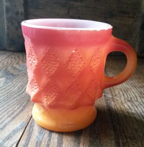 Fire King Kimberly Pattern Coffee Mug Orange