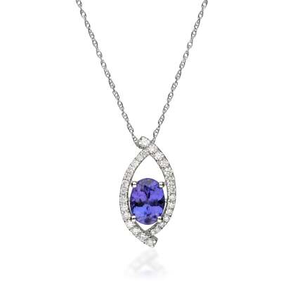 Gin and Grace Josephine 14K Weißgold Ovalschliff Tansanischer Tansanit Anhänger