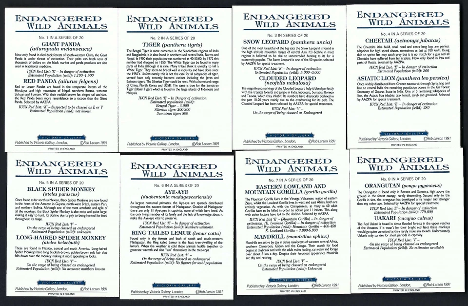 VICTORIA GALLERY - ENDANGERED WILD ANIMALS - FULL SET OF 20 CARDS - Image 4 of 4